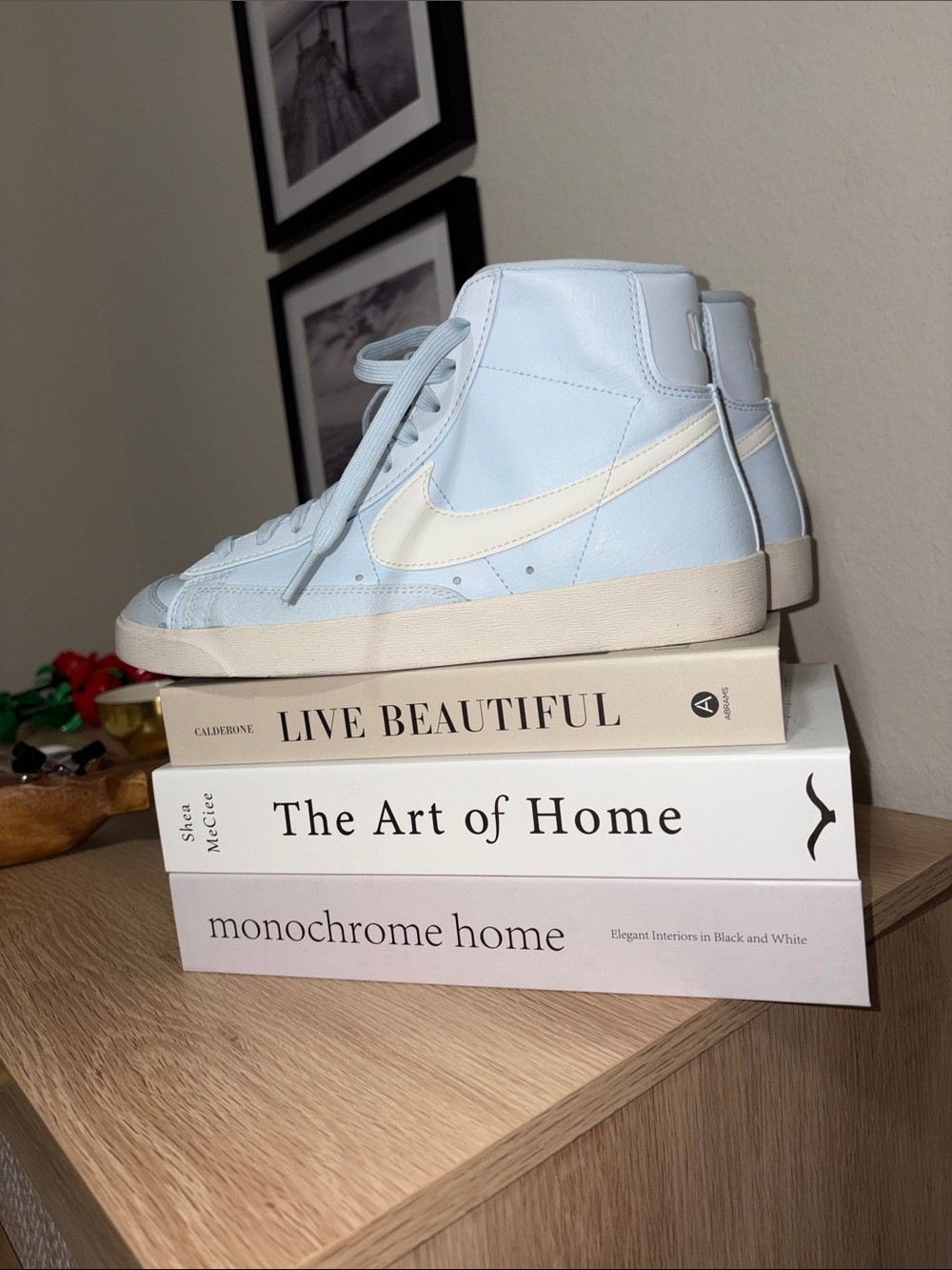 Light Blue High-Top Sneakers with Off-White Swoosh